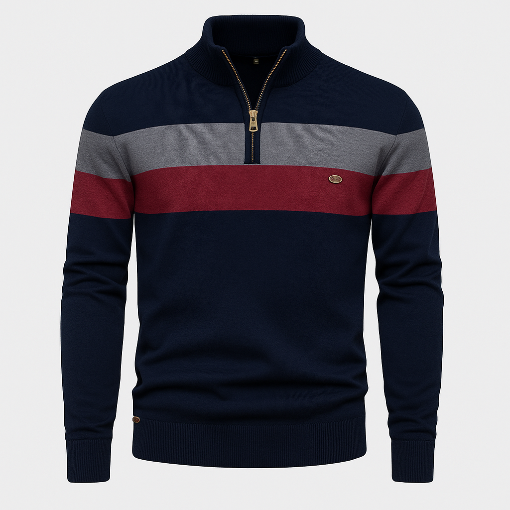 Elian – Strickpullover Herren mit Zipper und Blockstreifen