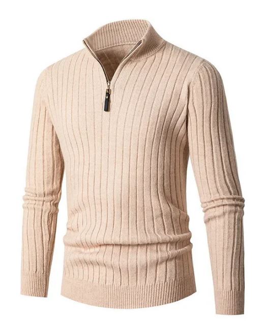 Matteo – Herren Strickpullover mit Zipperkragen und Ripp-Design
