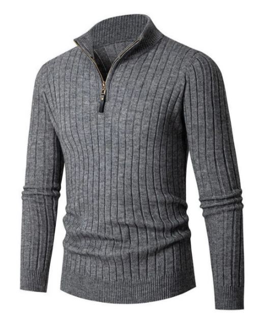 Matteo – Herren Strickpullover mit Zipperkragen und Ripp-Design
