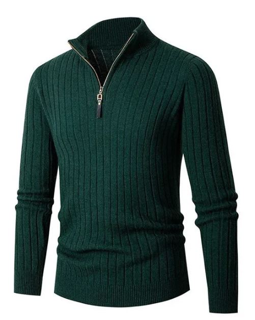 Matteo – Herren Strickpullover mit Zipperkragen und Ripp-Design