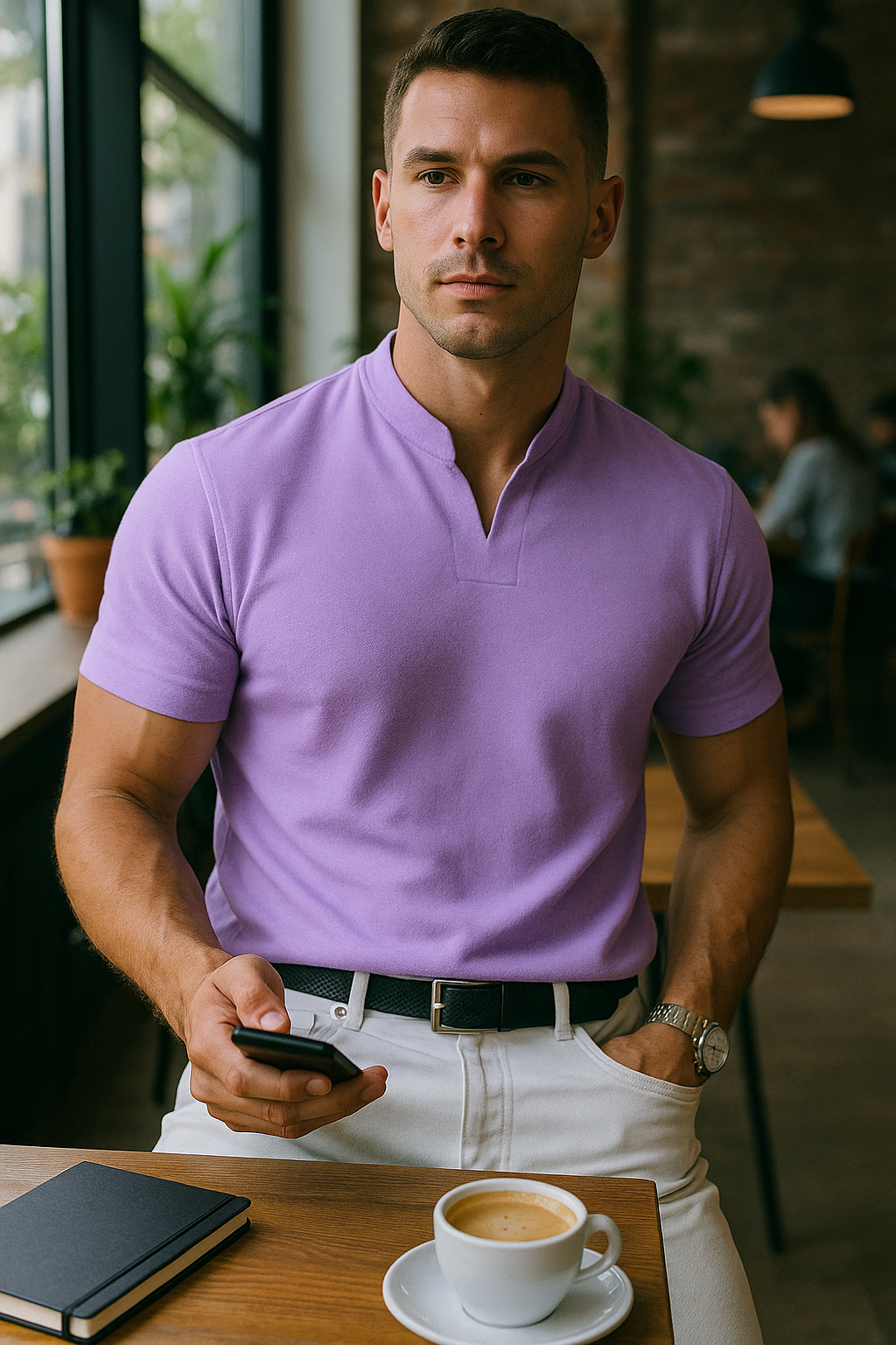 Milan – Herren Henley Shirt mit Stehkragen