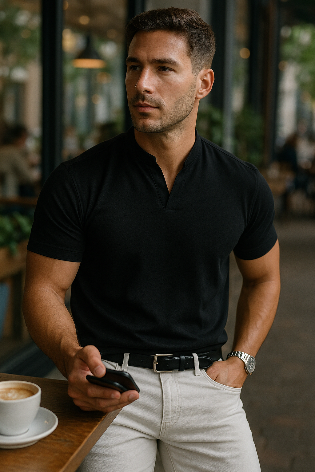 Milan – Herren Henley Shirt mit Stehkragen