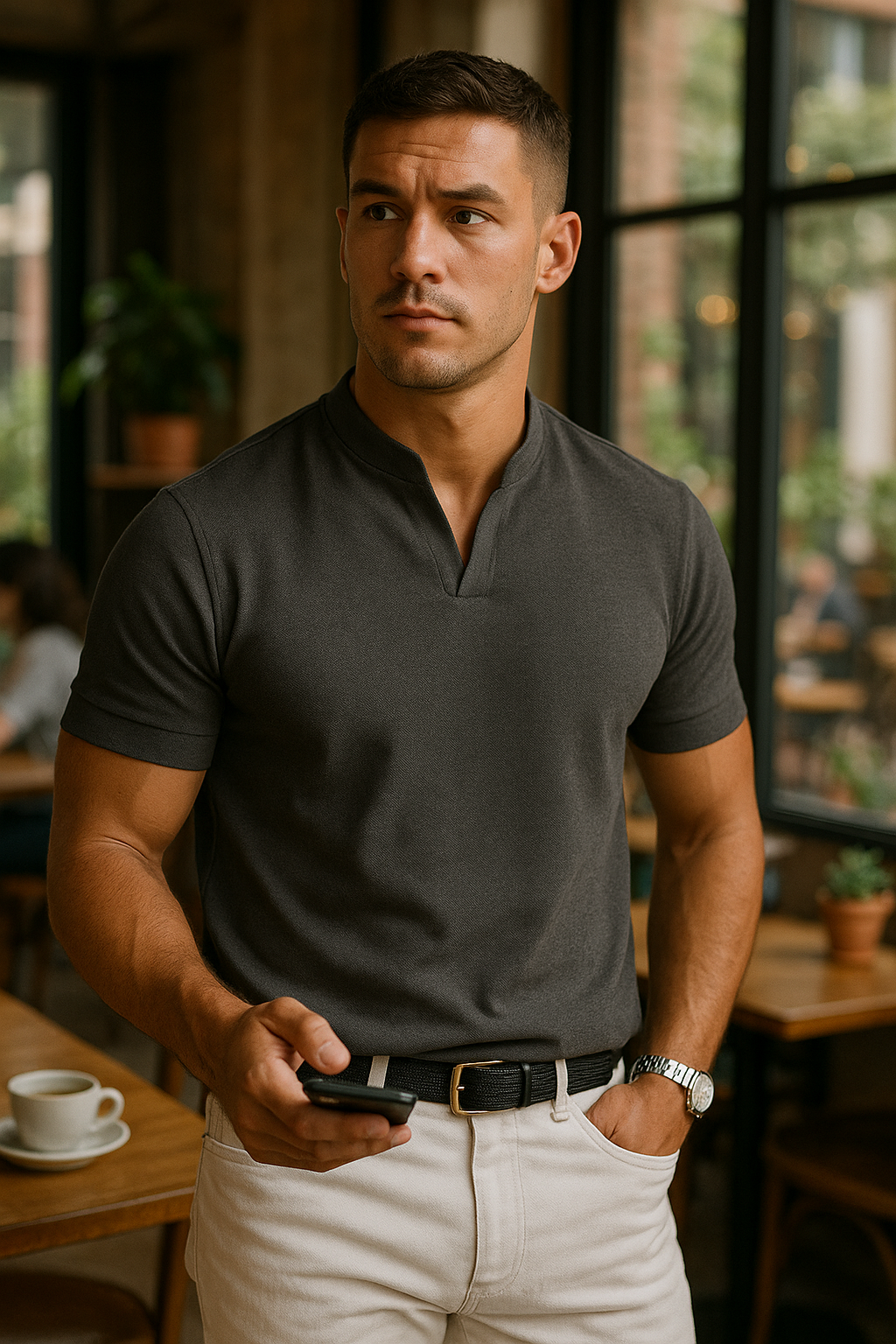 Milan – Herren Henley Shirt mit Stehkragen
